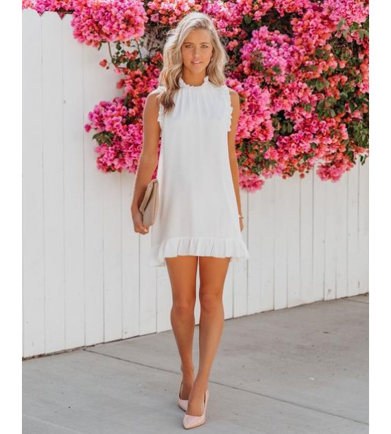 Twirly Sleeveless Chiffon Shift Dress - White