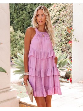 Baise Pocketed Tiered Mini Dress - Dusty Orchid