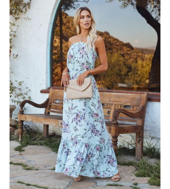 Inhale Love Floral Halter Maxi Dress