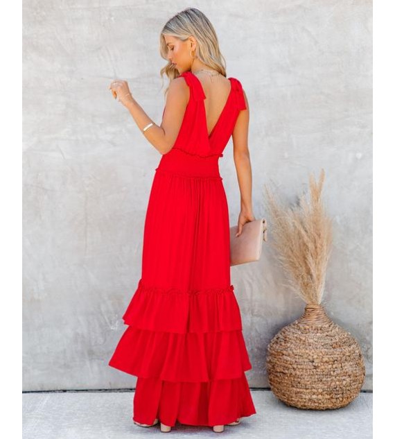 Formal Introduction Ruffle Tiered Maxi Dress - Pomegranate
