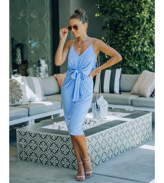 Jevan Tie Front Knit Midi Dress - Blue