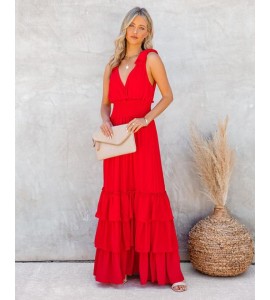 Formal Introduction Ruffle Tiered Maxi Dress - Pomegranate