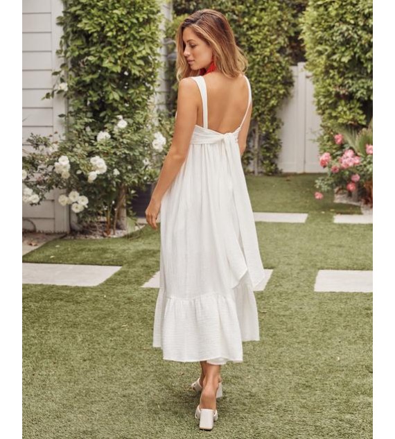 Taysha Cotton Pocketed Midi Dress - Off White