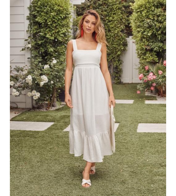 Taysha Cotton Pocketed Midi Dress - Off White
