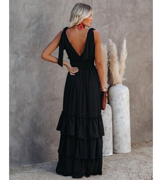 Formal Introduction Ruffle Tiered Maxi Dress - Black