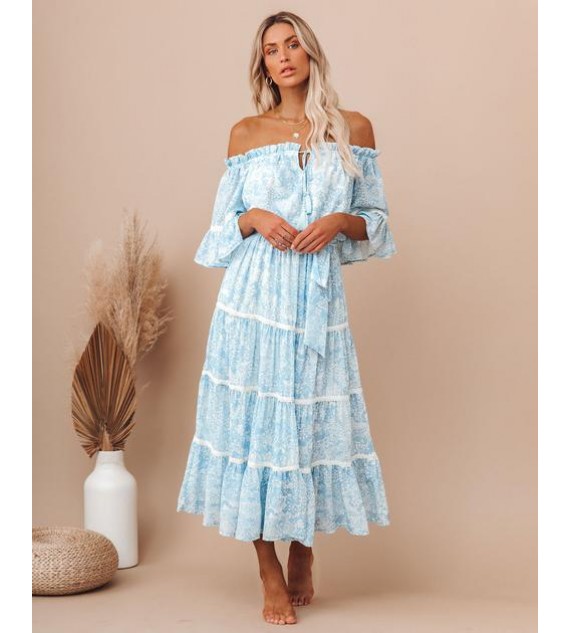 Trace Off The Shoulder Lace Tiered Midi Dress