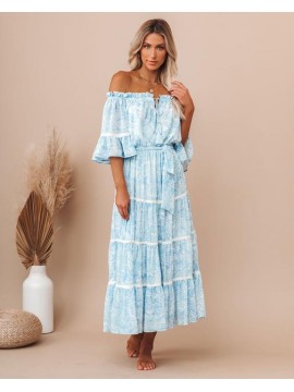Trace Off The Shoulder Lace Tiered Midi Dress